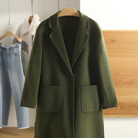 Luxury Army Green Wool Overcoat Casual Notched Pockets Winter Coat