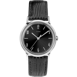 Marlin Hand-Wound 34mm Leather Strap Watch Black Strap