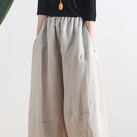 20 summer stitching thin women's new cotton and linen nude wide-leg pants