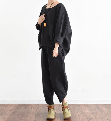 2021 fall trend outfits plus size black linen suits cute linen tops wi –  libotong