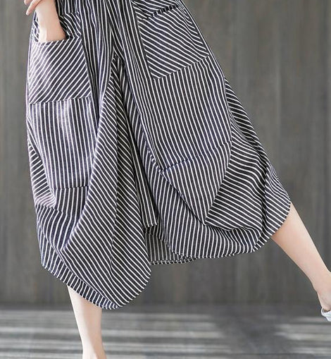 2019 new cotton linen literary striped skirt casual irregular thin section natural waist