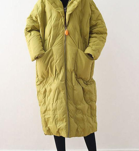 2021 Warm Yellow Down Coat original design literary retro overcoat