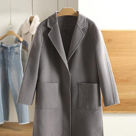 Luxury Army Green Wool Overcoat Casual Notched Pockets Winter Coat