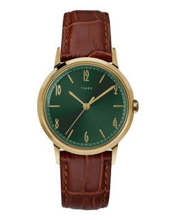 Marlin Hand-Wound 34mm Leather Strap Watch Green Dial