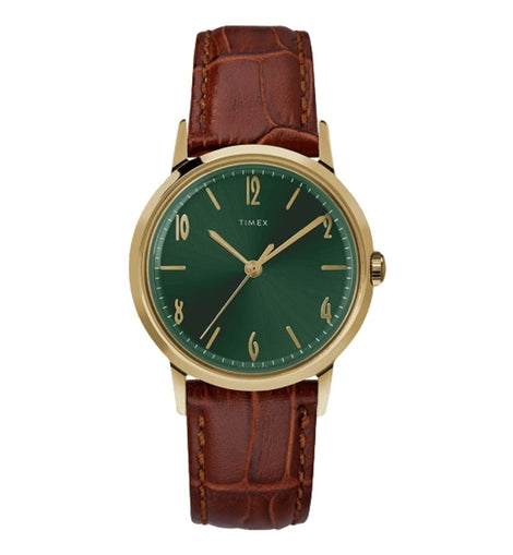 Marlin Hand-Wound 34mm Leather Strap Watch Green Dial