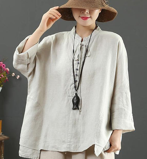 Art Nude Clothes For Women Stand Collar Pockets Knee Spring Blouse