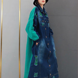 Beautiful Green Quilting Clothes Lapel Hole Maxi Spring Dresses