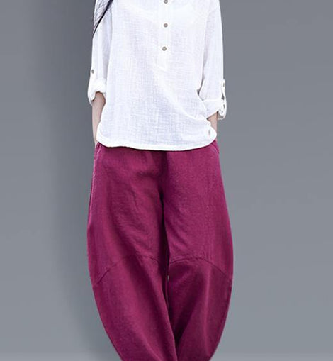 Beautiful harem pants cotton Boho Work Outfits burgundy long pants