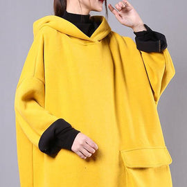 Beautiful yellow cotton linen tops women hooded thick daily blouse