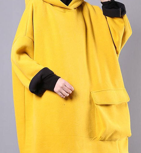 Beautiful yellow cotton linen tops women hooded thick daily blouse