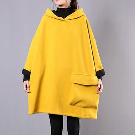 Beautiful yellow cotton linen tops women hooded thick daily blouse