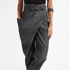 Bohemian Grey Striped High Waist Cotton Harem Pants Summer