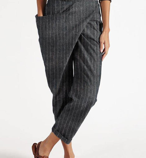 Bohemian Grey Striped High Waist Cotton Harem Pants Summer