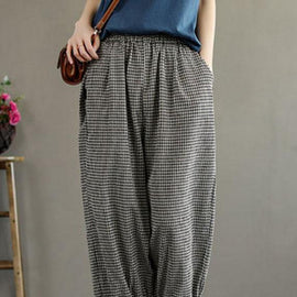 Bohemian Plaid Pockets Summer Linen Pants