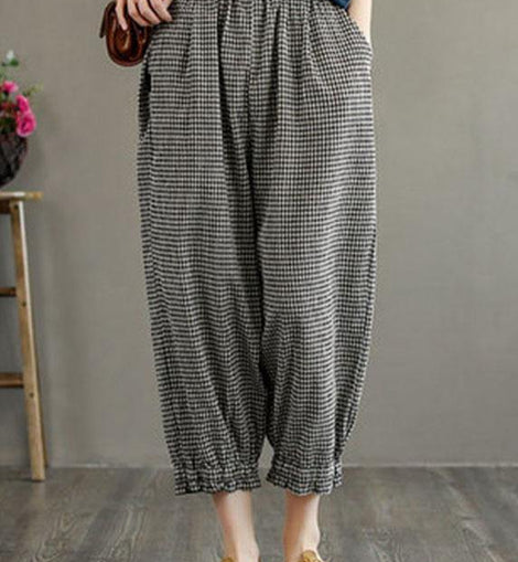 Bohemian Plaid Pockets Summer Linen Pants