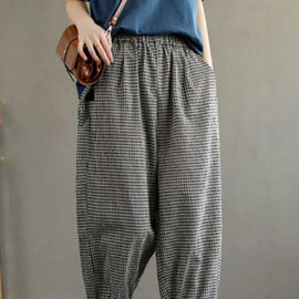 Bohemian Plaid Pockets Summer Linen Pants