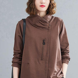 Bohemian chocolate crane tops stand collar zippered daily blouses