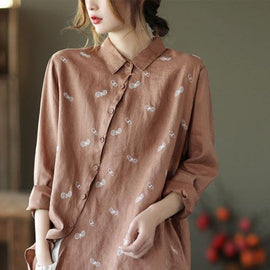 Chic Khaki Peter Pan Collar Button Fall Asymmetrical Design Top Long Sleeve