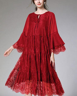 Chic Mulberry Fashion Flare Sleeve Fall Lace Sundress