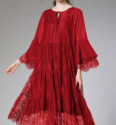 Chic Mulberry Fashion Flare Sleeve Fall Lace Sundress