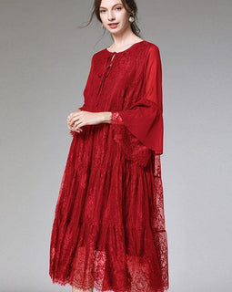 Chic Mulberry Fashion Flare Sleeve Fall Lace Sundress