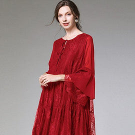 Chic Mulberry Fashion Flare Sleeve Fall Lace Sundress