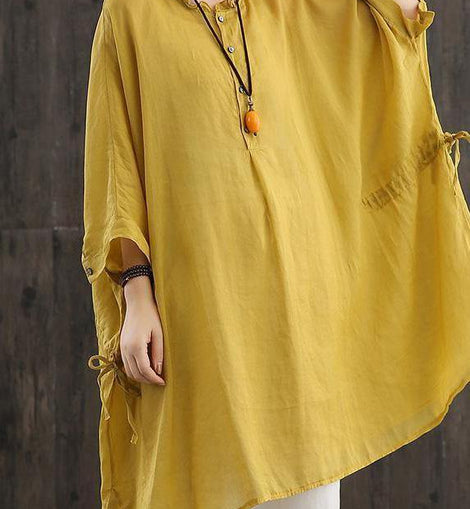 Chic Yellow Shirts O Neck Cinched Top