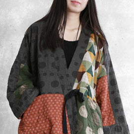 Chic floral fine crane coats Sleeve v neck trumpet sleeves fall jackets