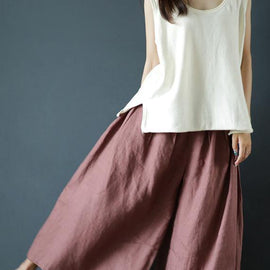 Chunxin original design cotton and linen wide-leg pants