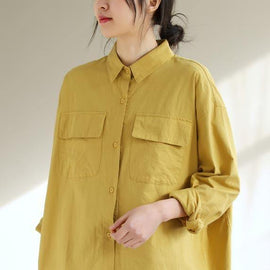 Classy Lapel Pockets Spring Top Silhouette Wardrobes Yellow Shirts