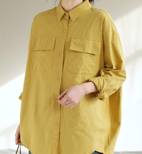 Classy Lapel Pockets Spring Top Silhouette Wardrobes Yellow Shirts