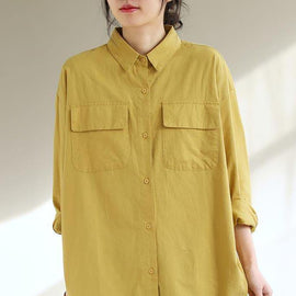 Classy Lapel Pockets Spring Top Silhouette Wardrobes Yellow Shirts