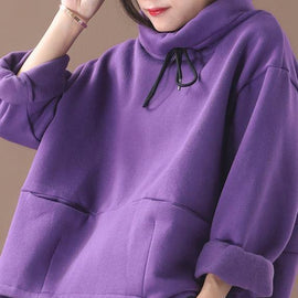 Classy purple cotton top silhouette thick Knee high neck tops