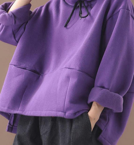 Classy purple cotton top silhouette thick Knee high neck tops