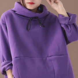 Classy purple cotton top silhouette thick Knee high neck tops