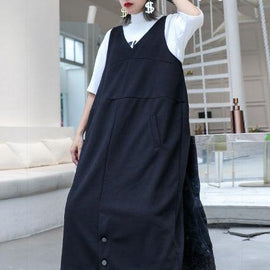 Classy sleeveless cotton dresses Tutorials black v neck long Dresses fall