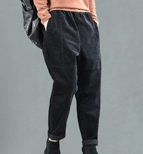 Comfy Black Pockets Patchwork Fall Harem Pants