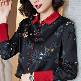 DIY Black Button Print Patchwork Fall Long sleeve Top