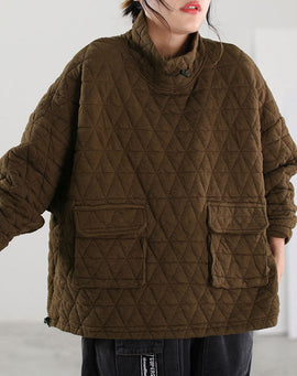 DIY Brown Pockets Fine Cotton Filled Winter Top