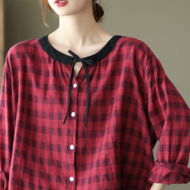 DIY Coffee Plaid Button tie Fall Shirt Long sleeve