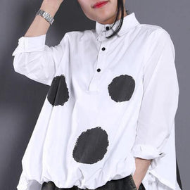 Diy White Dotted Blouses For Women Asymmetric Shirt