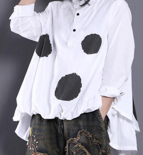 Diy White Dotted Blouses For Women Asymmetric Shirt