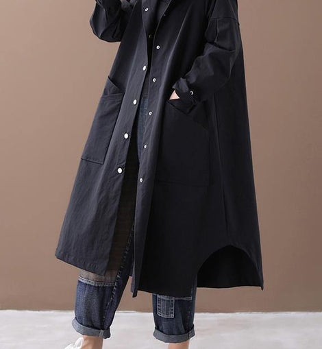 Elegant black Fashion box coat Inspiration hooded Large pockets outwears