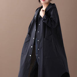 Elegant black Fashion box coat Inspiration hooded Large pockets outwears