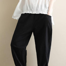 Elegant black Jeans  elastic waist asymmetric Fabrics casual pants