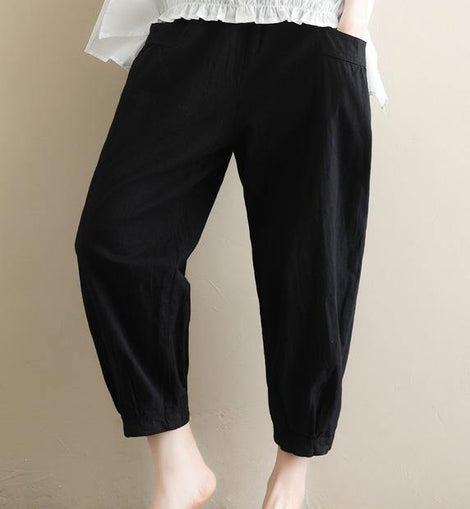 Elegant black Jeans  elastic waist asymmetric Fabrics casual pants