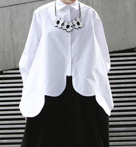 Elegant white cotton clothes For Women asymmetric hem summer shirts