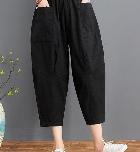 Fine Black Elastic Waist jeans Harem Pants Summer Cotton