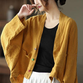 Fine Yellow Bat wing Sleeve Pockets Coat Short