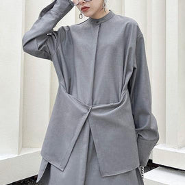 French Grey asymmetrical design  Long sleeve Spring Blouses